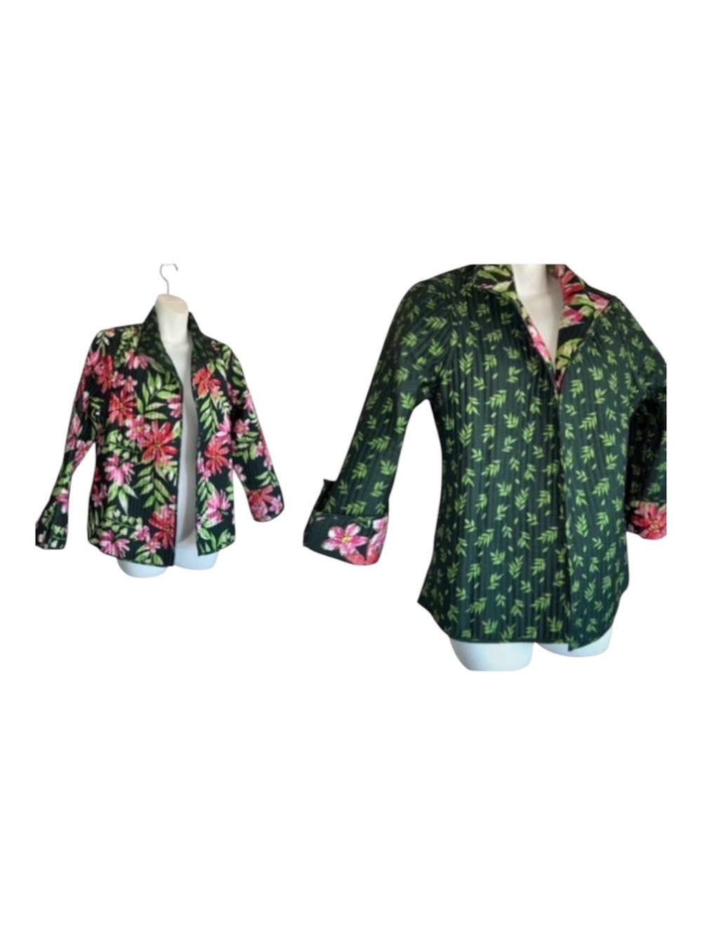 Appleseed's Jacket, women PM Quilted reversible, Green or Pink & Red Floral
EUC